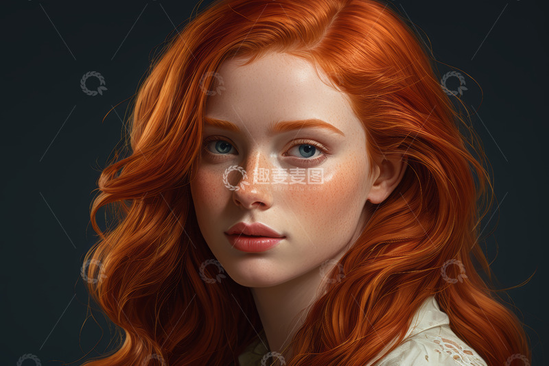 高清大图下载【趣麦麦图】红发女子特写肖像