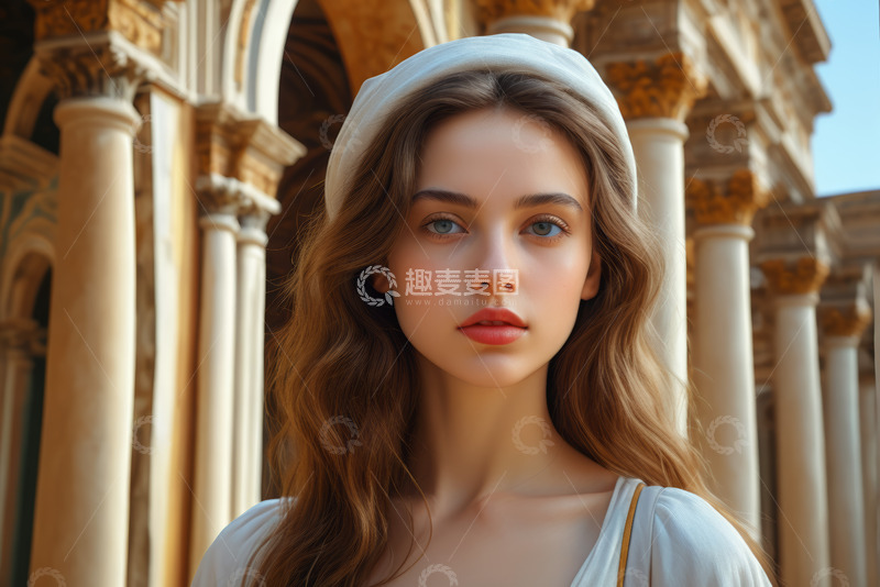 高清大图下载【趣麦麦图】古建筑前女子特写肖像