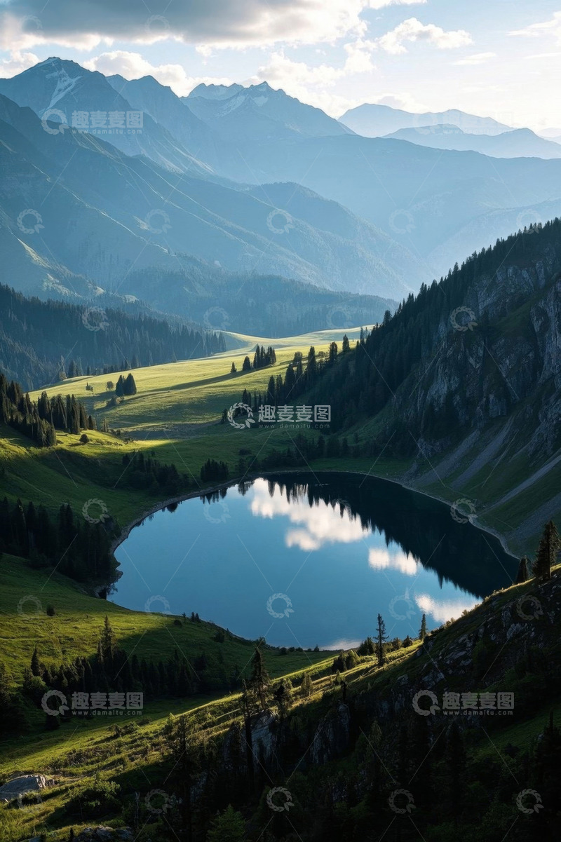 高清大图下载【趣麦麦图】山间湖泊自然风光全景