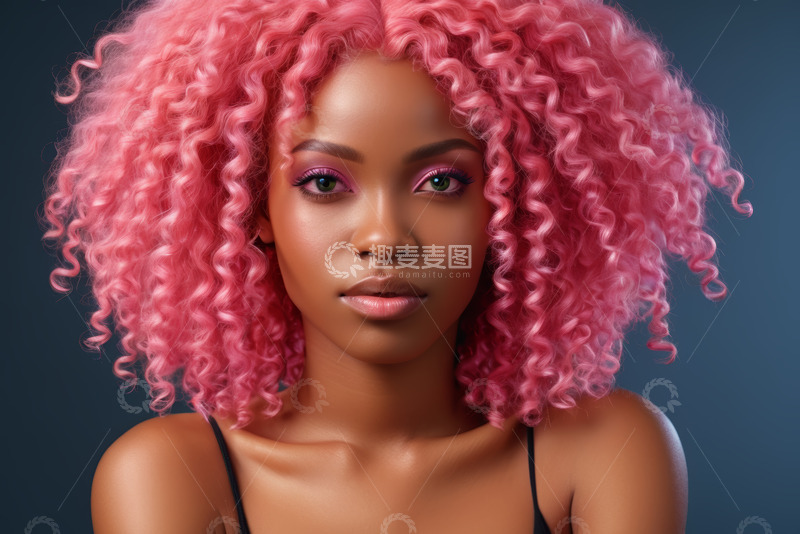高清大图下载【趣麦麦图】粉色卷发女性肖像