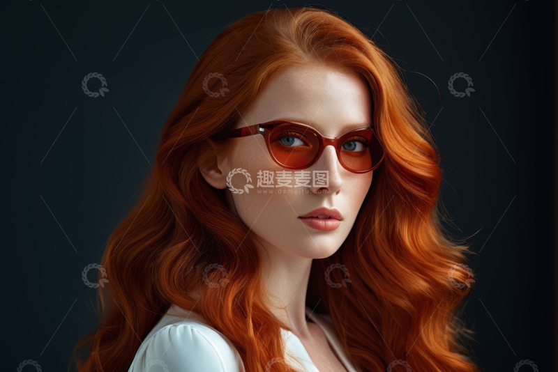 高清大图下载【趣麦麦图】红发戴墨镜女性肖像