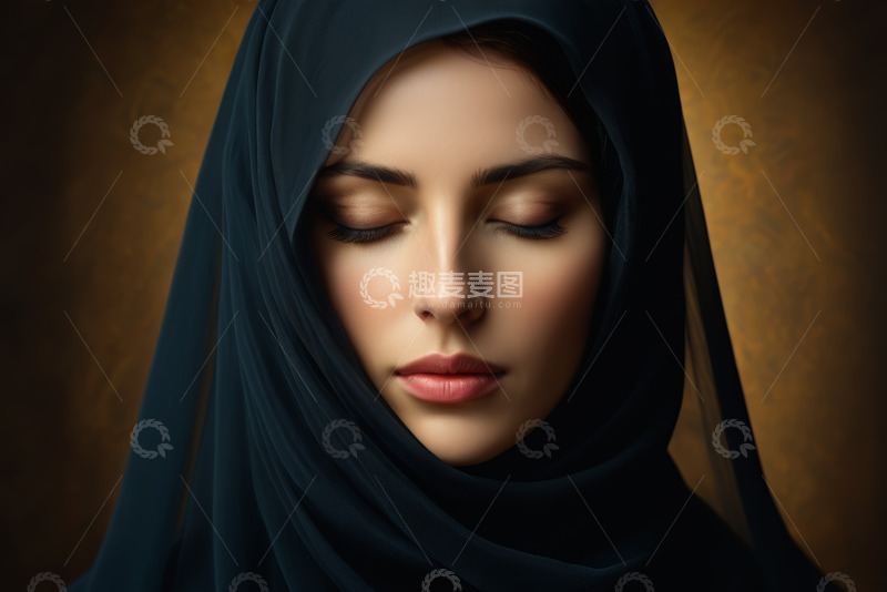 高清大图下载【趣麦麦图】戴头巾闭眼的女士特写