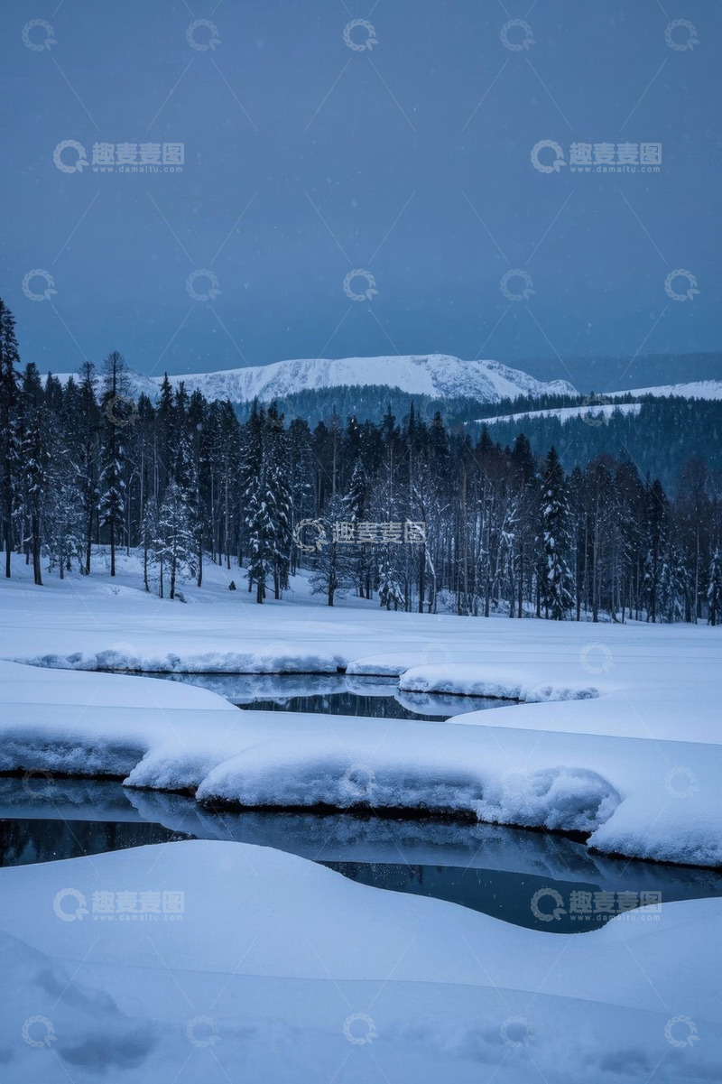 高清大图下载【趣麦麦图】冬日雪景森林河流景观