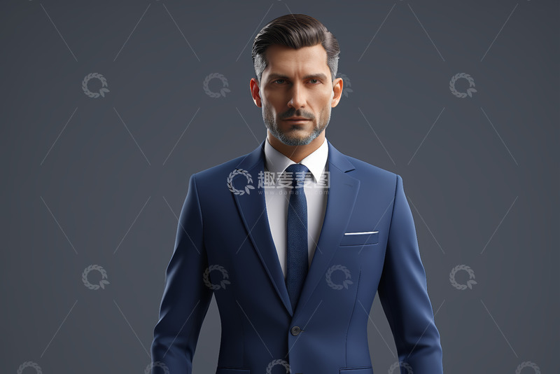 高清大图下载【趣麦麦图】身着蓝色西装的商务人士肖像