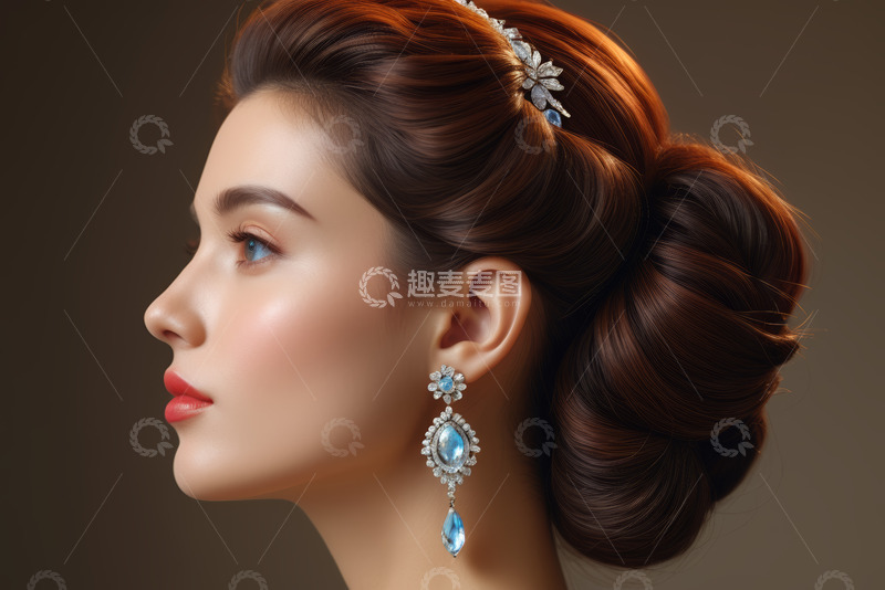 高清大图下载【趣麦麦图】佩戴珠宝的女性侧面肖像