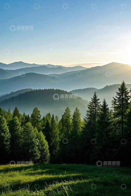 山林间清晨的自然景观