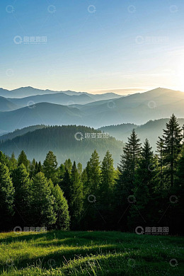 山林间清晨的自然景观