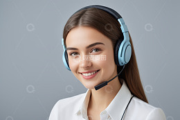 戴耳机微笑的职业女性