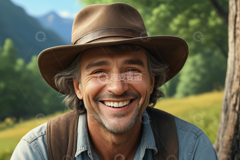 高清大图下载【趣麦麦图】戴帽男子户外微笑特写