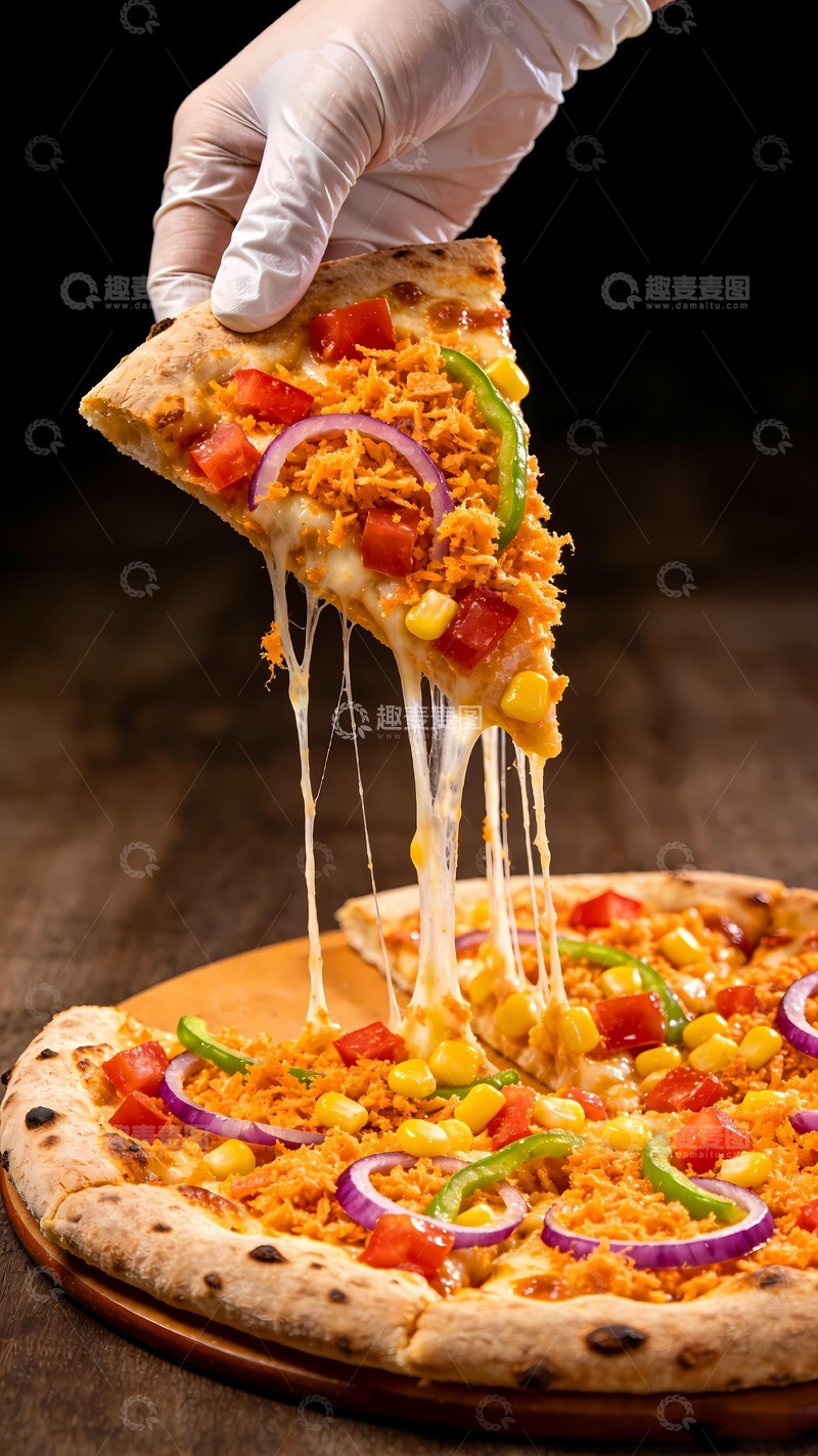 高清大图下载【趣麦麦图】一个拉丝披萨图片