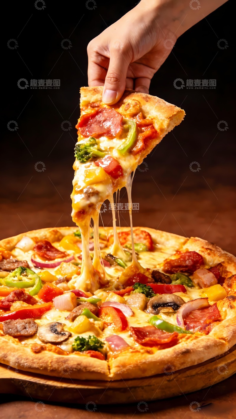 高清大图下载【趣麦麦图】美味拉丝披萨
