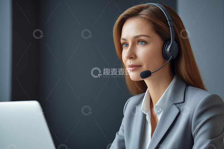 戴耳机办公的职业女性