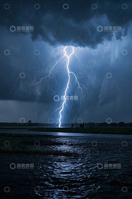 闪电暴雨下的自然景观