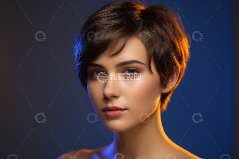 高清大图下载【趣麦麦图】短发女性肖像特写