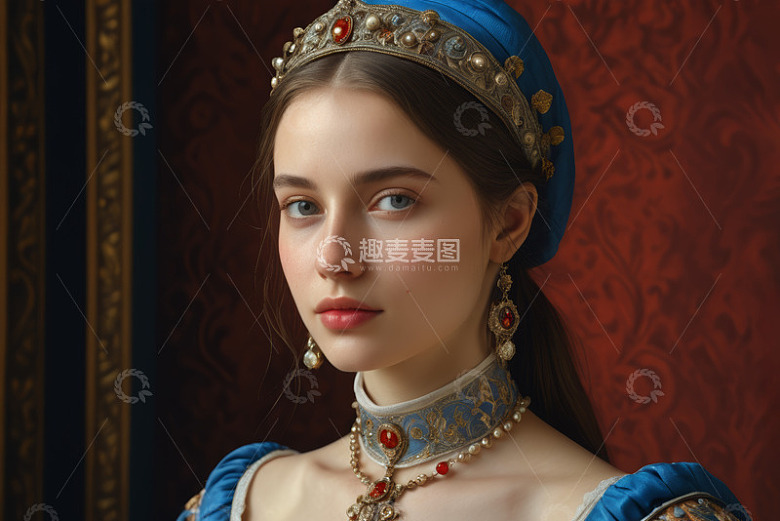 佩戴华丽首饰的欧洲古典女子