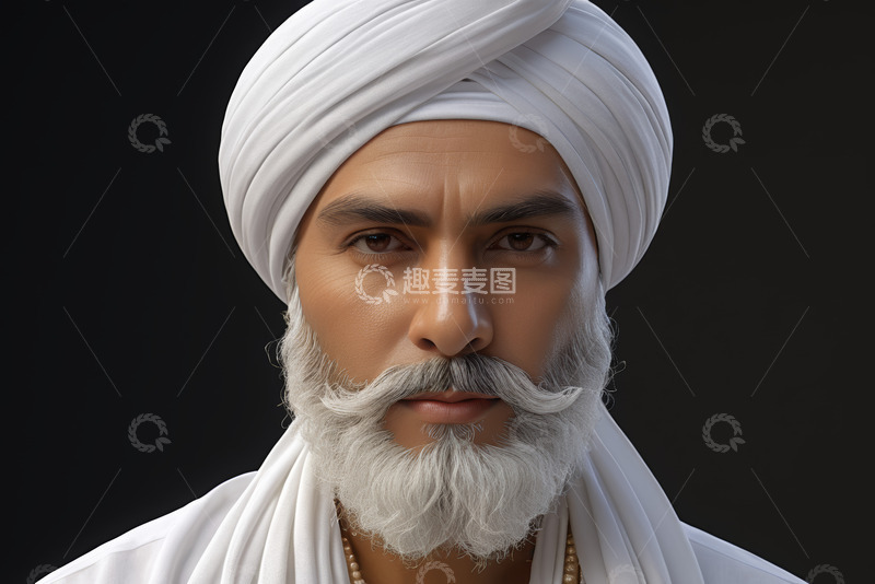 高清大图下载【趣麦麦图】戴头巾蓄胡须的男子特写
