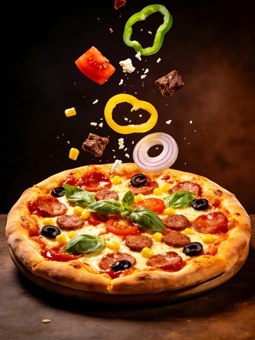 各种食材落下披萨