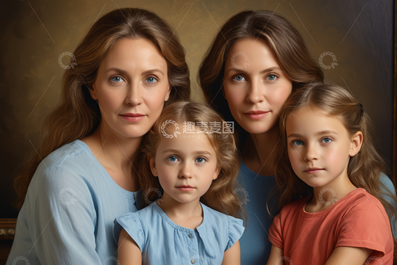 高清大图下载【趣麦麦图】母女四人合影肖像