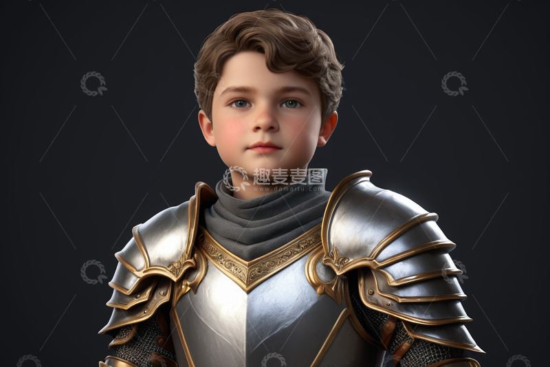 高清大图下载【趣麦麦图】穿盔甲的小男孩3D渲染形象
