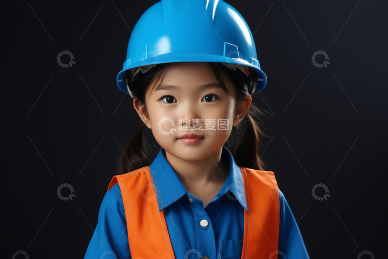 高清大图下载【趣麦麦图】戴安全帽穿工装的小女孩