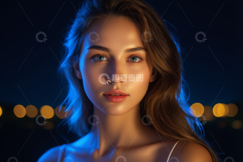 高清大图下载【趣麦麦图】夜晚背景下的女性肖像
