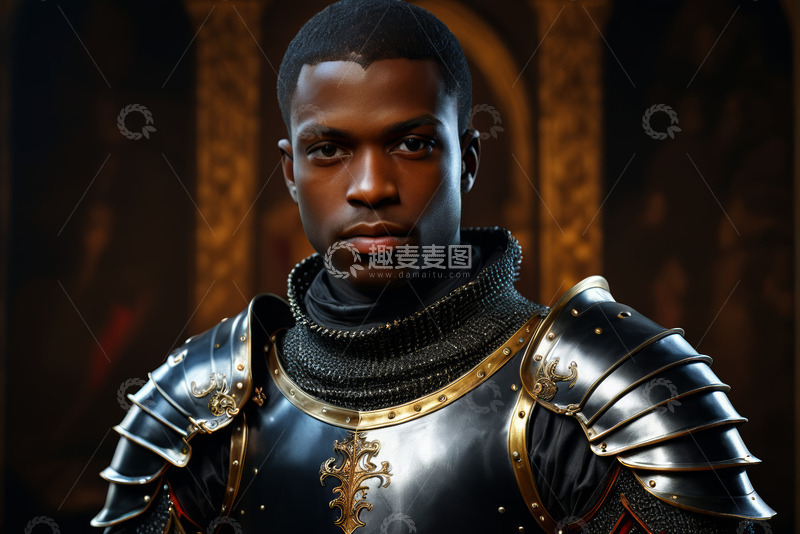 高清大图下载【趣麦麦图】身着盔甲的非洲裔男子肖像