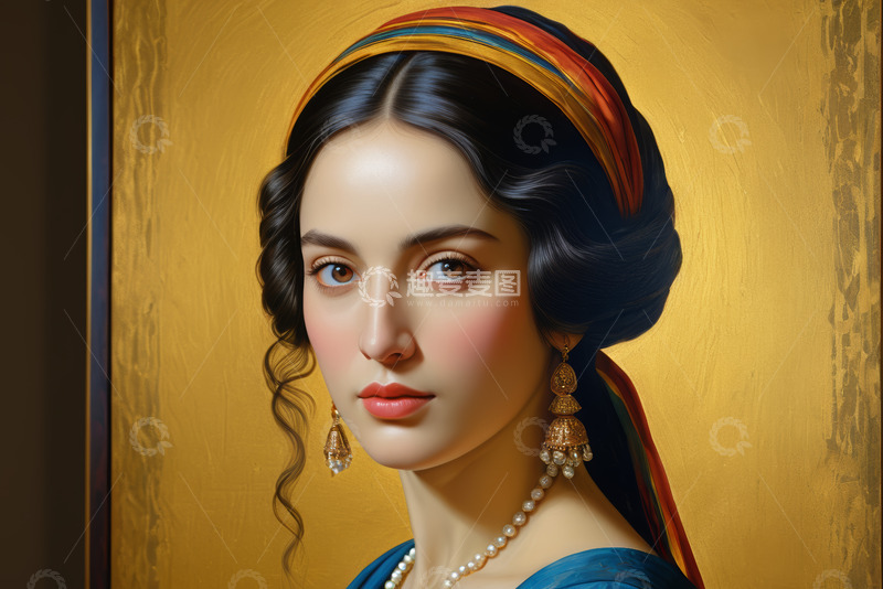 高清大图下载【趣麦麦图】佩戴传统饰品的女性肖像