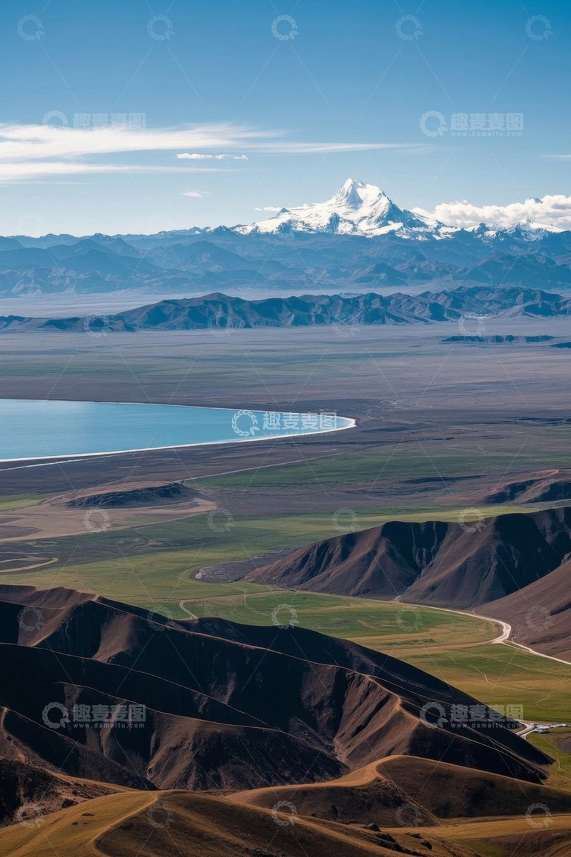 高清大图下载【趣麦麦图】雪山湖泊自然风光俯瞰景象