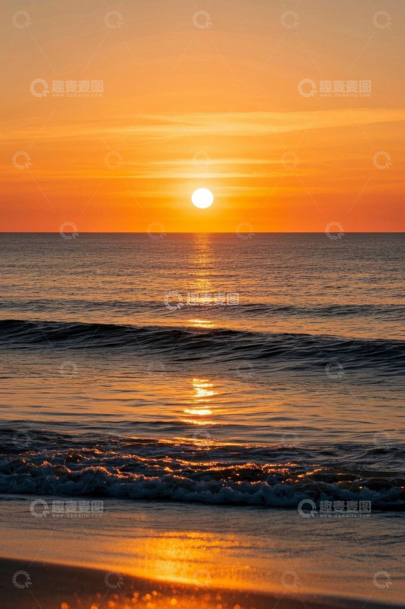高清大图下载【趣麦麦图】海滩夕阳下的海洋景观