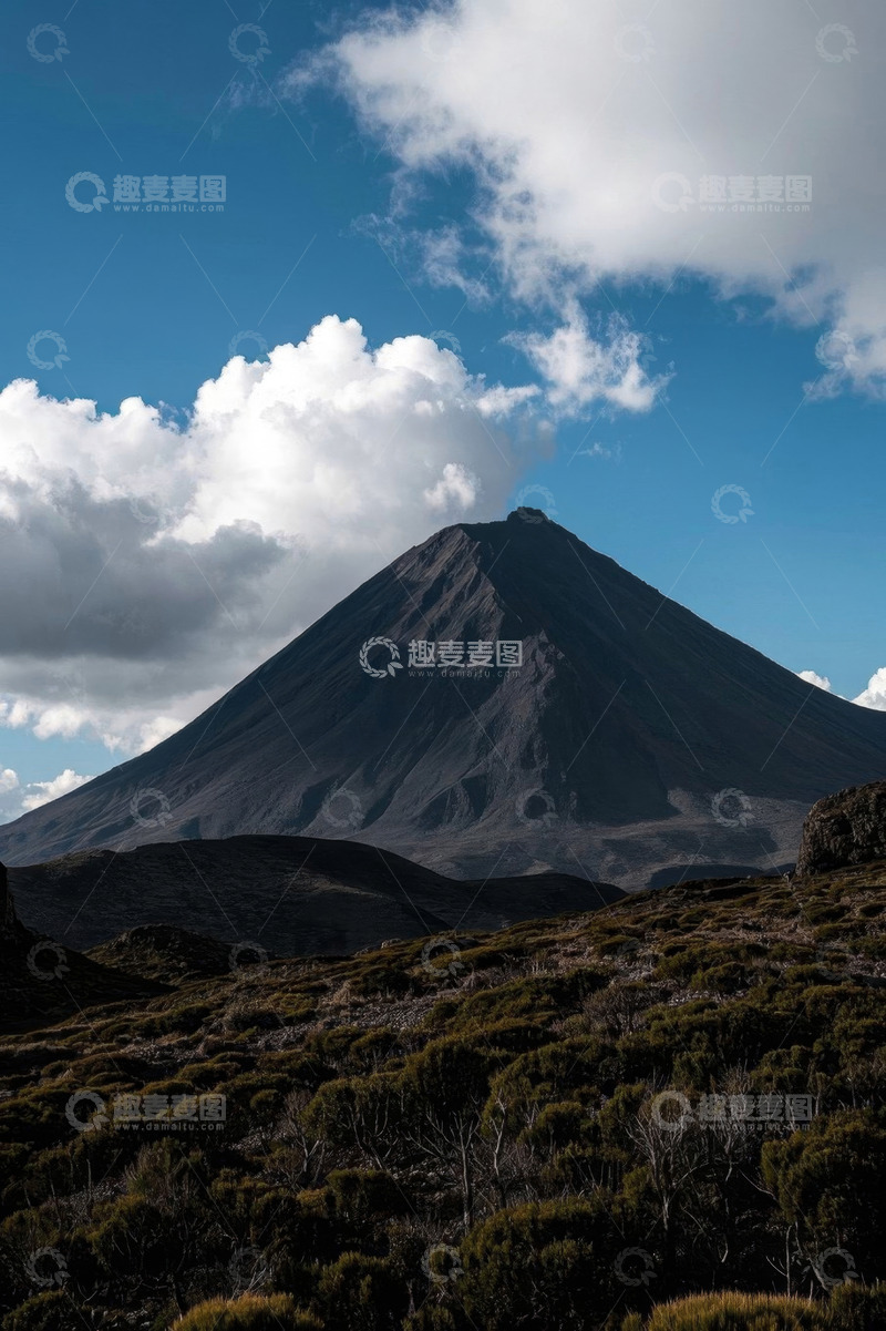 高清大图下载【趣麦麦图】蓝天白云下的巍峨山峰