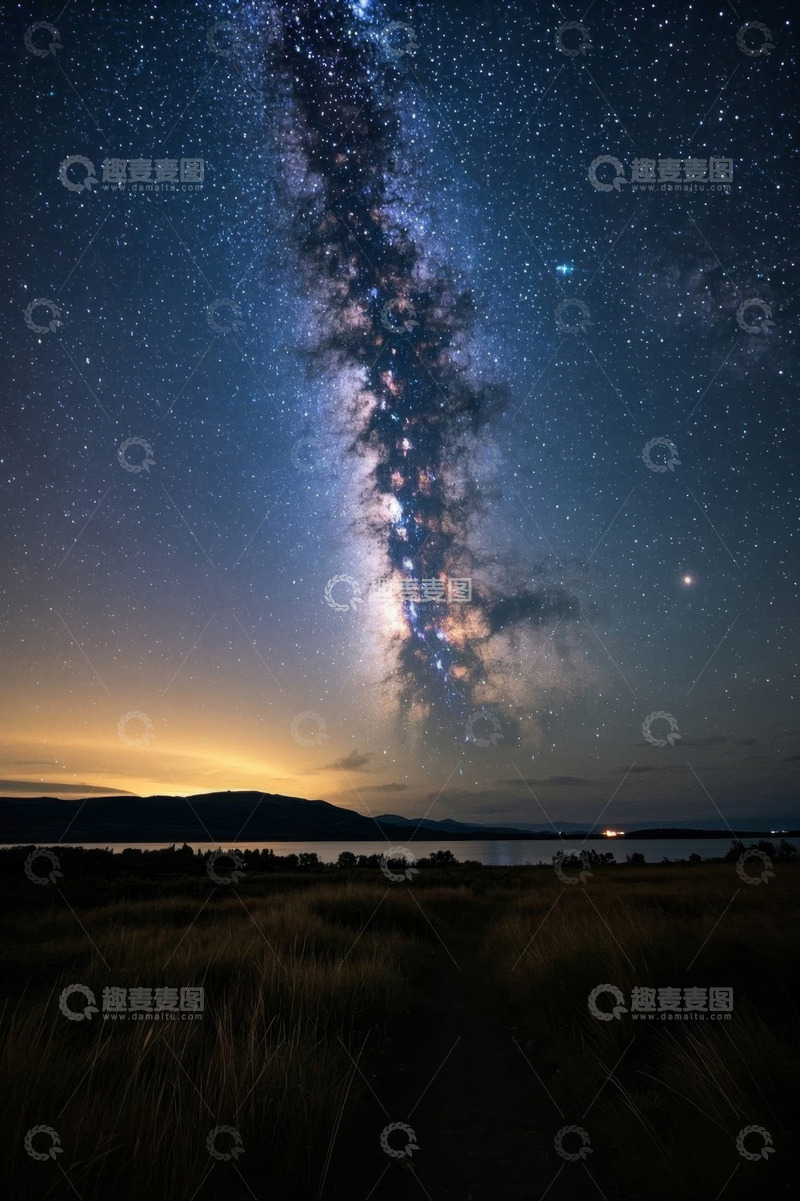高清大图下载【趣麦麦图】湖畔夜空下的璀璨银河系景象