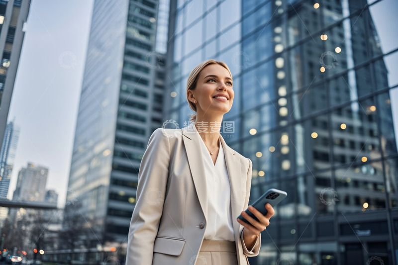 高清大图下载【趣麦麦图】户外女商人手持智能手机