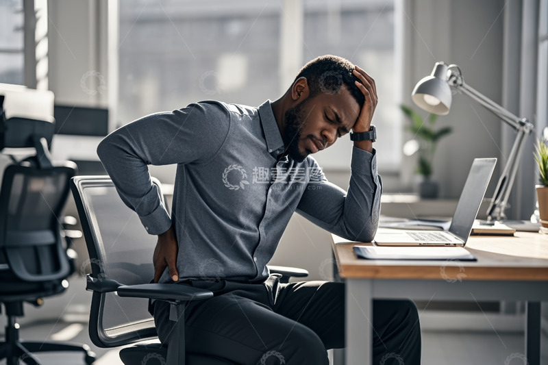 高清大图下载【趣麦麦图】办公男性扶腰扶头显不适