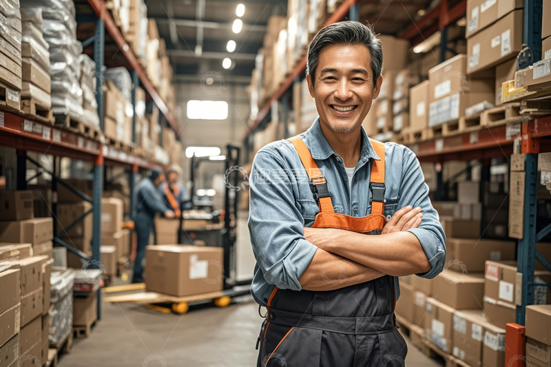 高清大图下载【趣麦麦图】仓库工作人员叉腰站立画面