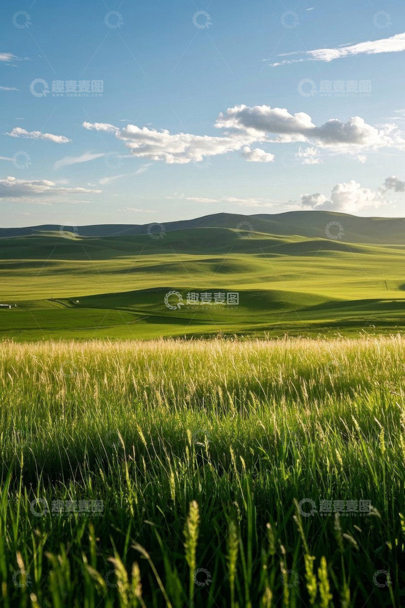 高清大图下载【趣麦麦图】广袤草原与蓝天白云风景