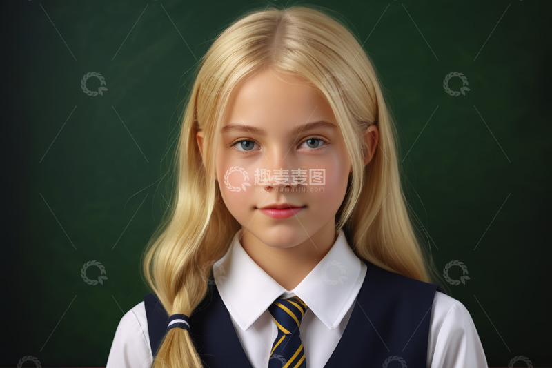 高清大图下载【趣麦麦图】金发女孩学生制服肖像