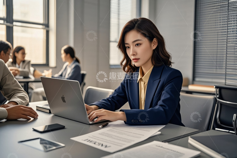 高清大图下载【趣麦麦图】办公室女商人使用笔记本电脑