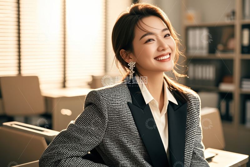 高清大图下载【趣麦麦图】办公环境中微笑的职业女性