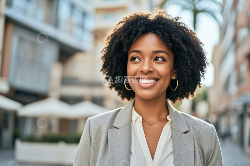 高清大图下载【趣麦麦图】户外微笑的非洲裔职业女性