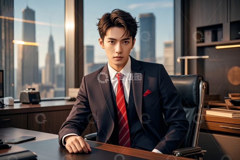 高清大图下载【趣麦麦图】商务男士于办公室内的端坐形象
