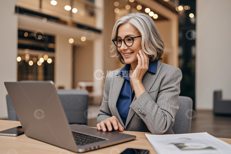 高清大图下载【趣麦麦图】成熟女商人使用笔记本电脑办公