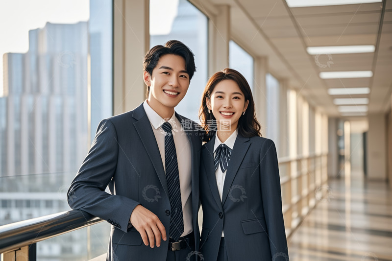 高清大图下载【趣麦麦图】商务男女在办公楼走廊合影
