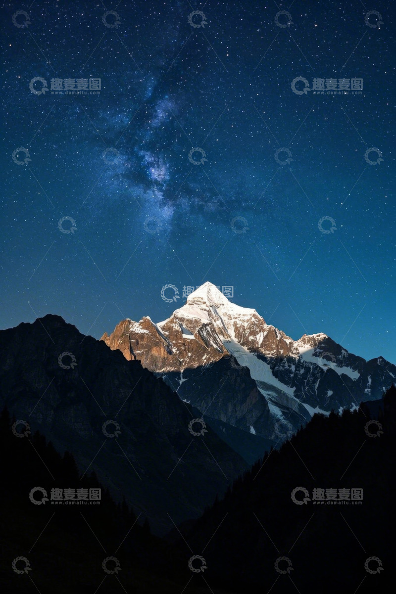 高清大图下载【趣麦麦图】雪山星空夜景