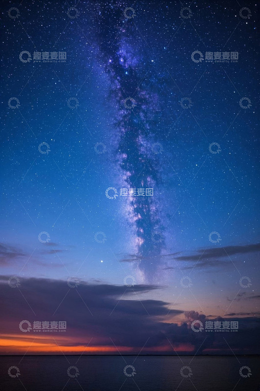 夜空下的银河系与霞光景观