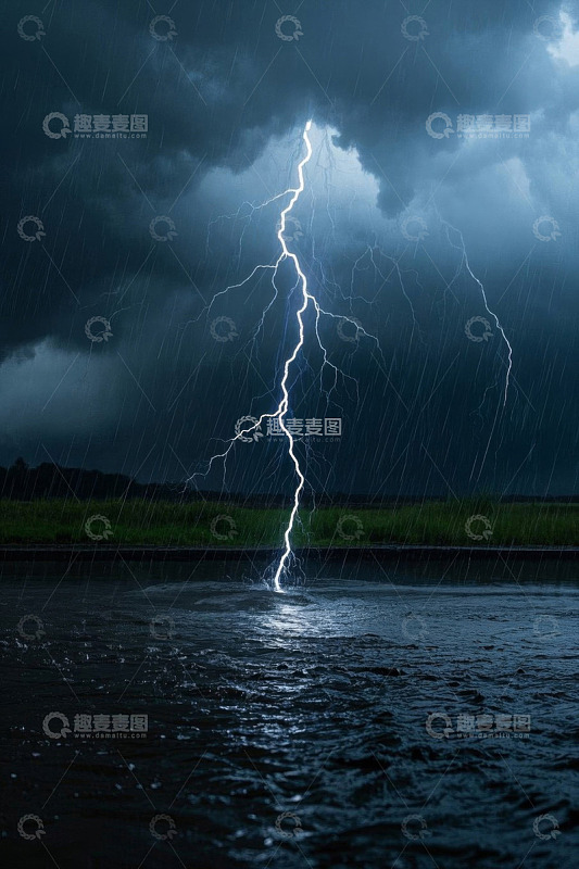 闪电划破乌云密布的天空