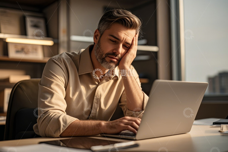 高清大图下载【趣麦麦图】商务男士在办公室使用笔记本电脑