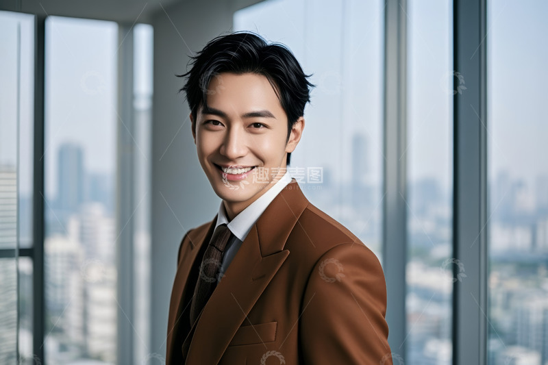 高清大图下载【趣麦麦图】身着西装男子于窗前微笑