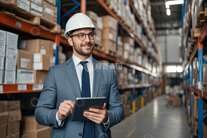 高清大图下载【趣麦麦图】仓库商务人士手持平板工作