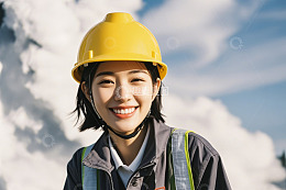 戴安全帽微笑的女性工程师