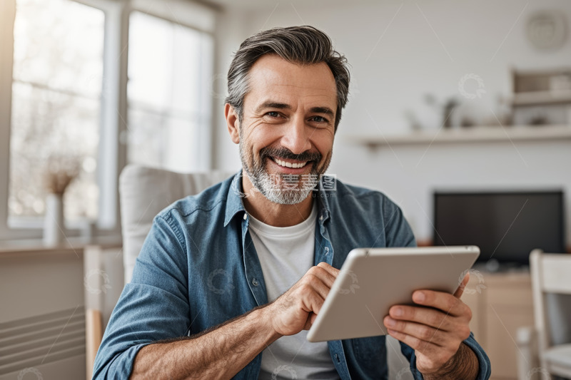 高清大图下载【趣麦麦图】室内男子使用平板电脑